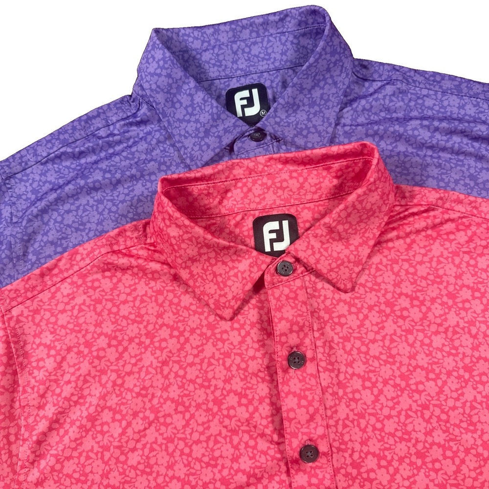 FootJoy Polo Shirt Mens Lot of 2 Floral Print Golf Performance Pink Purple